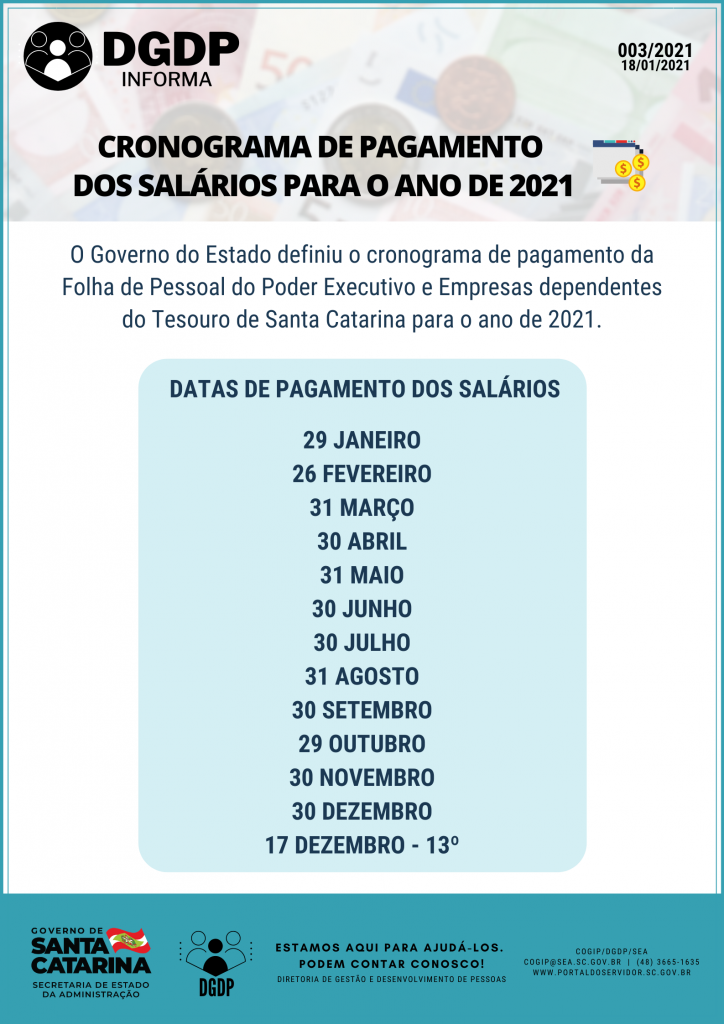 dgdp informa 003 2021 cronograma de pagamento dos salarios para o ano de 2021