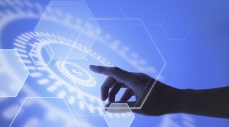 hand pointing currency blockchain technology background