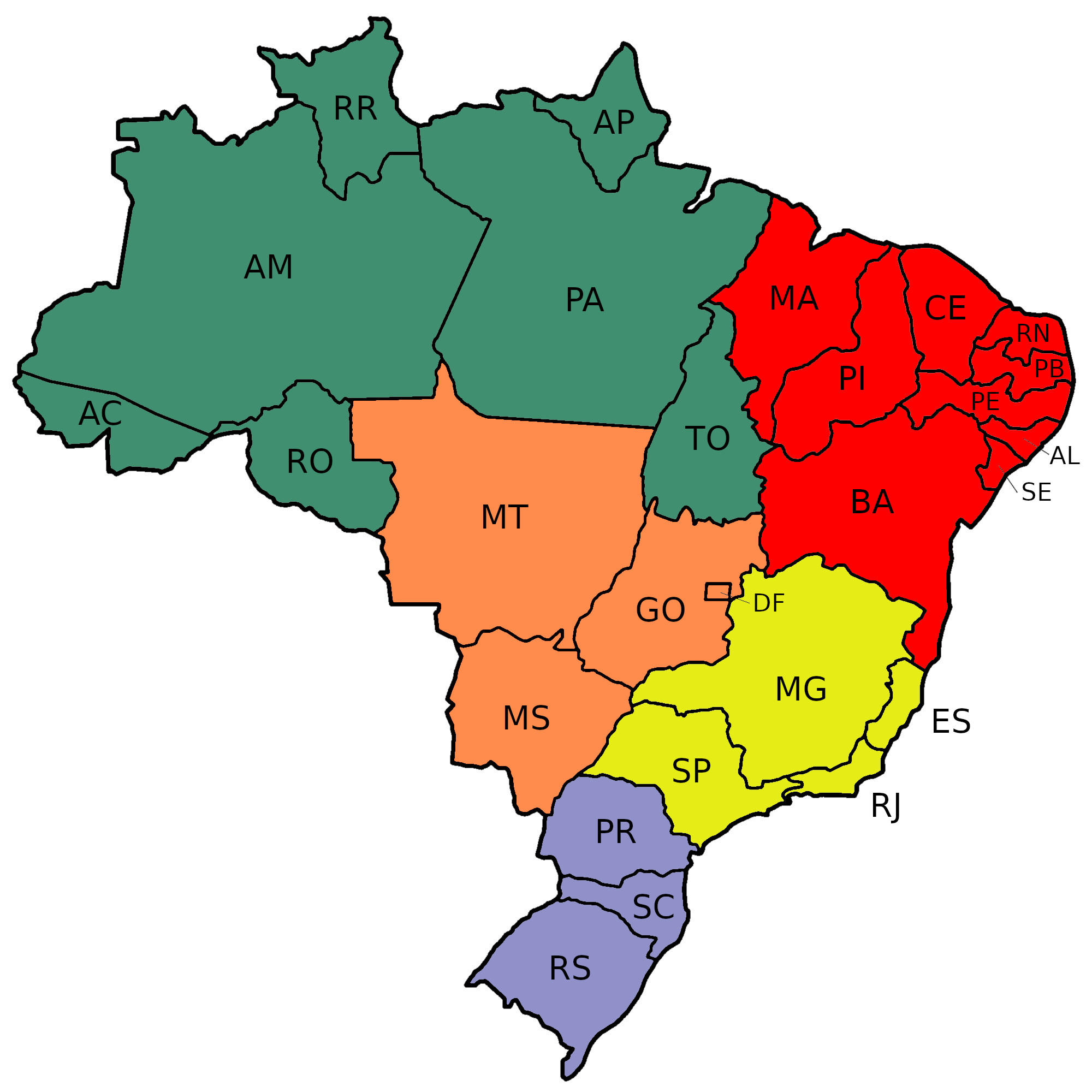 mapa do brasil legendado pintado regioes